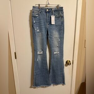 Classic Blue Distressed Flare Jeans